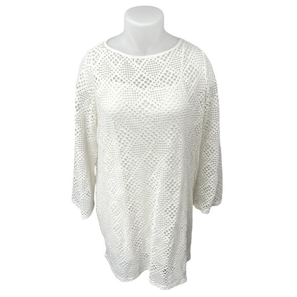 NEW Mango MNG Sandrita White Geometric Knit Long Sleeve Mini Shift Slip Dress 16 - Picture 1 of 5